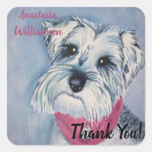 SWEET SCHNAUZER PUPPY DOG DANK U VIERKANTE STICKER (Voorkant)