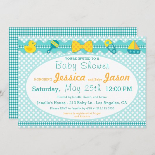 Sweet Scrapbook Boy Baby shower Uitnodiging (Voorkant / Achterkant)