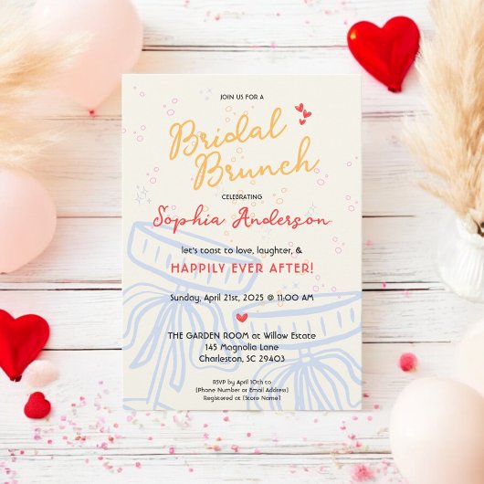 Sweet Script Coquette Bow Vrijgezellenfeest Brunch Kaart