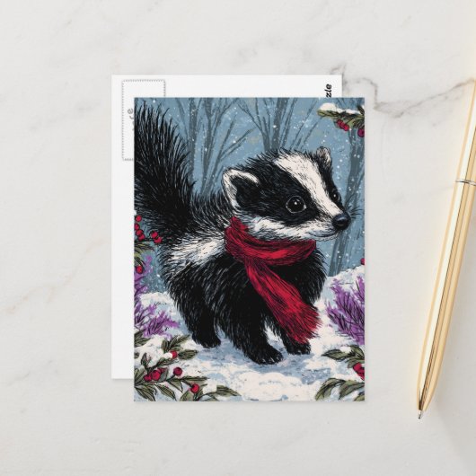 Sweet Scunk in de winter Briefkaart (Voorkant / Achterkant in situ)