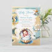 Sweet Seaside Boy's Baby shower Kustthema Kaart (Staand voorkant)