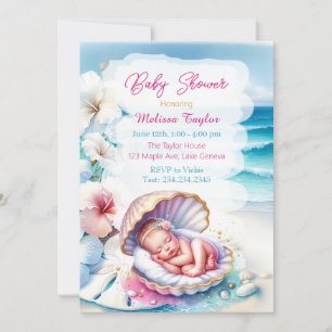 Sweet Seaside Meisje's Baby shower Kustthema Kaart