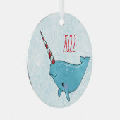 Sweet Seasons Peppermint Narwhal Metalen Ornament (Voorkant Rechts)