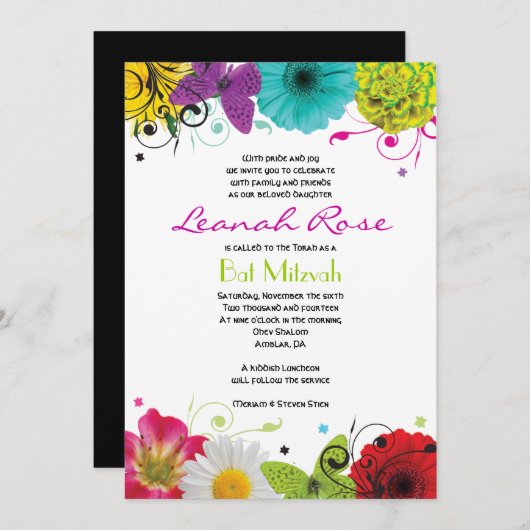 SWEET SENCES Bat Mitzvah Uitnodiging (Voorkant / Achterkant)