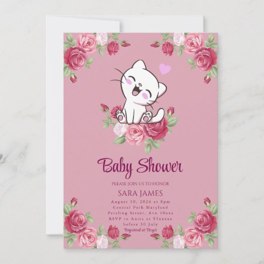 Sweet Serenity Kitten Baby Shower Invitation Kaart (Voorkant)