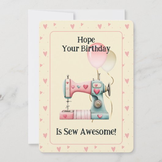 Sweet Sewing Machine Hearts Birthday Card Bedankkaart (Voorkant)