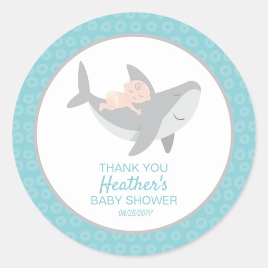 Sweet Shark Baby shower Classic Ronde Sticker (Voorkant)