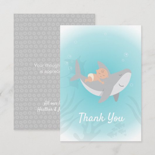 Sweet Shark Baby shower Flat Dank je wel Bedankkaart (Voorkant / Achterkant)
