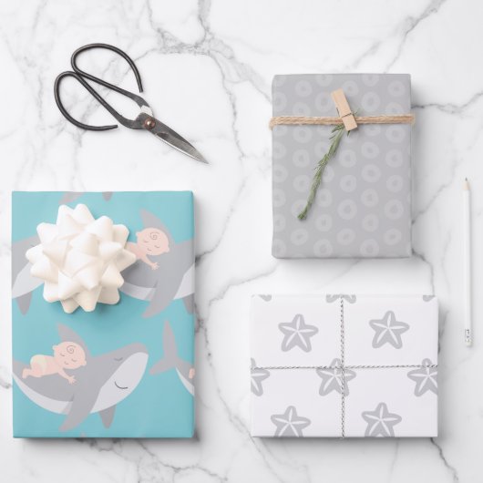 Sweet Shark Baby shower inpakpapier Bladset (Voorkant)