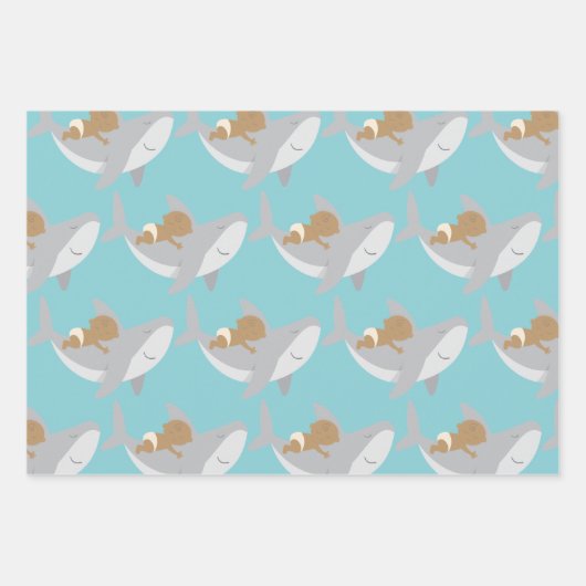 Sweet Shark Baby shower inpakpapier Bladset (Voorkant)