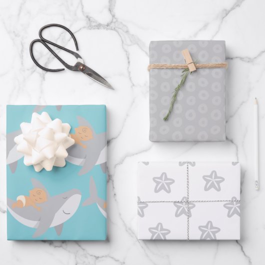 Sweet Shark Baby shower inpakpapier Bladset (Voorkant)