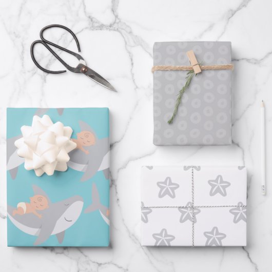 Sweet Shark Baby shower inpakpapier Bladset Vel (Voorkant)