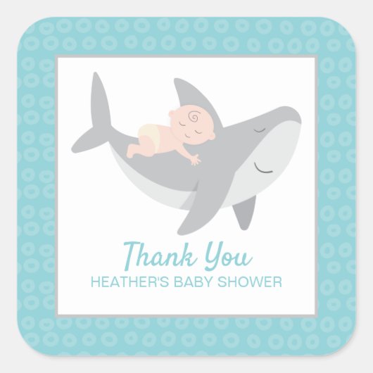 Sweet Shark Baby shower Square Sticker (Voorkant)