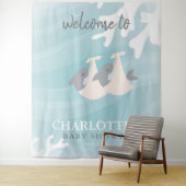 Sweet Shark Baby Twins Baby shower Tapestry Wandkleed (In situ)