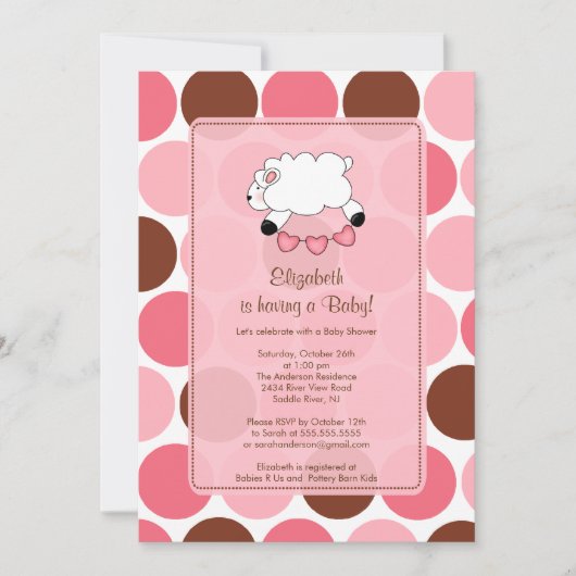 Sweet Sheep Baby shower Uitnodiging roze meisje (Voorkant)