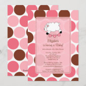 Sweet Sheep Baby shower Uitnodiging roze meisje (Voorkant / Achterkant)