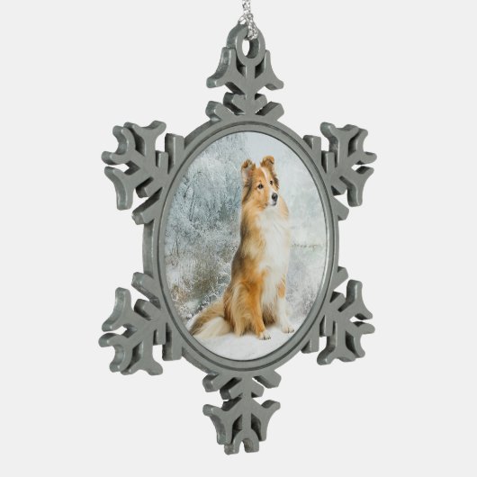 Sweet Sheltie Kerstsieraad Tin Sneeuwvlok Ornament (Links)