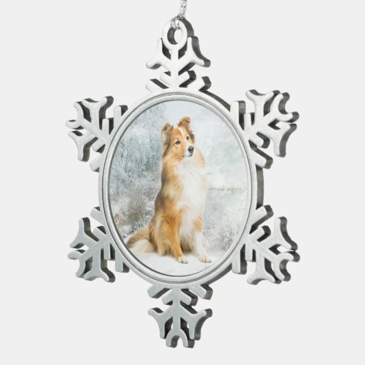 Sweet Sheltie Kerstsieraad Tin Sneeuwvlok Ornament (Rechts)