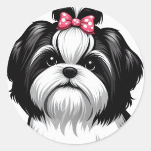Sweet Shih Tzu in roze haarboog Ronde Sticker