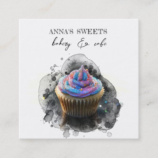 *~* Sweet Shop 3 QR Backery Cupcake Vierkante Visitekaartje (Voorkant)