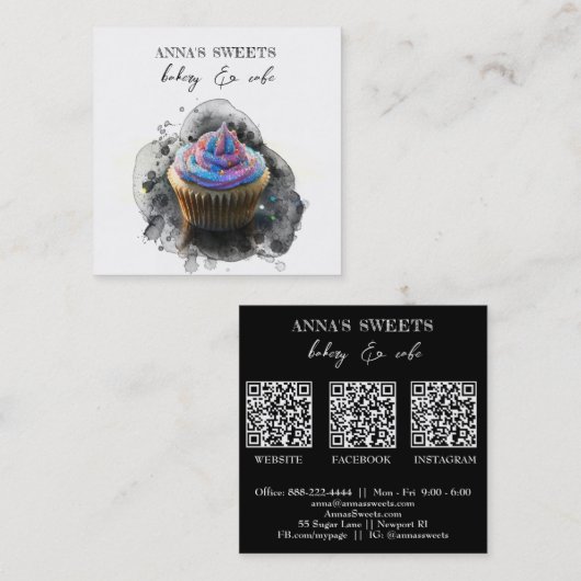 *~* Sweet Shop 3 QR Backery Cupcake Vierkante Visitekaartje (Voorkant / Achterkant)