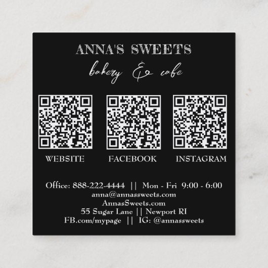 *~* Sweet Shop Bakkerij 3 QR Cupcake Vierkante Visitekaartje (Achterkant)