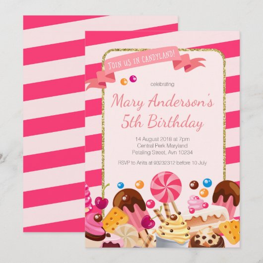 Sweet Shop Candyland verjaardagsfeestje uitnodigin Kaart (Voorkant / Achterkant)