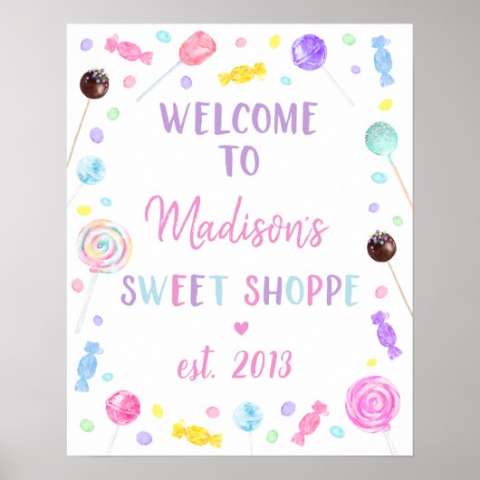 Sweet Shop Lollipop Snoep Birthday Welkom Poster (Voorkant)