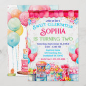 Sweet Shop Verjaardagsfeestuitnodiging Kaart (Voorkant / Achterkant)