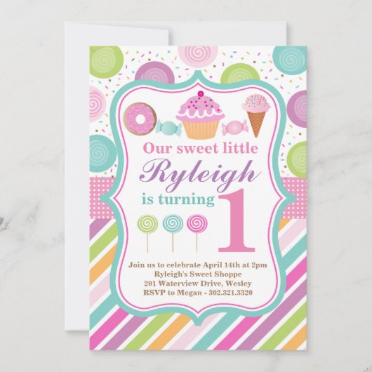 Sweet Shoppe Birthday Party Invitation Kaart (Voorkant)