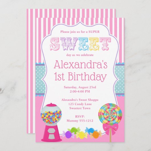 Sweet Shoppe Birthday Uitnodiging (Voorkant / Achterkant)