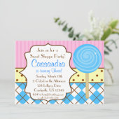 Sweet Shoppe Lollipop Birthday Party Invitation Kaart (Staand voorkant)