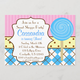 Sweet Shoppe Lollipop Birthday Party Invitation Kaart