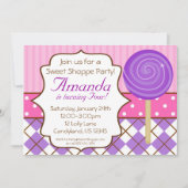 Sweet Shoppe Lollipop Birthday Party Invitation Kaart (Voorkant)