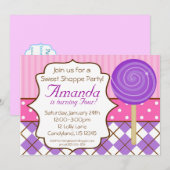 Sweet Shoppe Lollipop Birthday Party Invitation Kaart (Voorkant / Achterkant)
