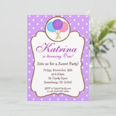 Sweet Shoppe Lollipop Birthday Party Invitation Kaart (Staand voorkant)