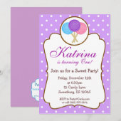 Sweet Shoppe Lollipop Birthday Party Invitation Kaart (Voorkant / Achterkant)