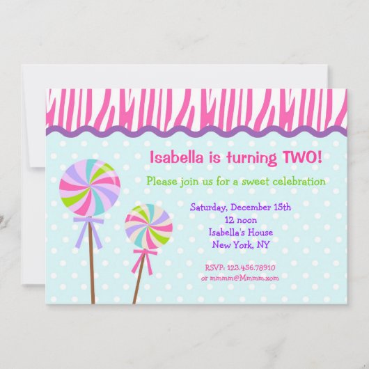 Sweet Shoppe Lollipop Birthday Party Invitations Kaart (Voorkant)