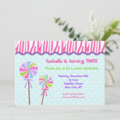 Sweet Shoppe Lollipop Birthday Party Invitations Kaart (Staand voorkant)