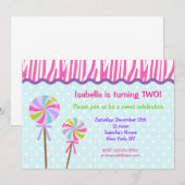 Sweet Shoppe Lollipop Birthday Party Invitations Kaart (Voorkant / Achterkant)