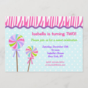 Sweet Shoppe Lollipop Birthday Party Invitations Kaart