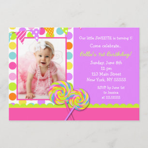 Sweet Shoppe Photo Birthday Party Invitation Kaart