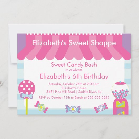 Sweet Shoppe Snoep Birthday Party Invitation Kaart (Voorkant)