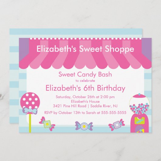 Sweet Shoppe Snoep Birthday Party Invitation Kaart (Voorkant / Achterkant)