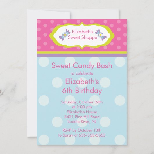 Sweet Shoppe Snoep Birthday Party Invitation Kaart (Voorkant)