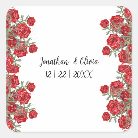 Sweet Shower Spring red roses Wedding Vierkante Sticker (Voorkant)