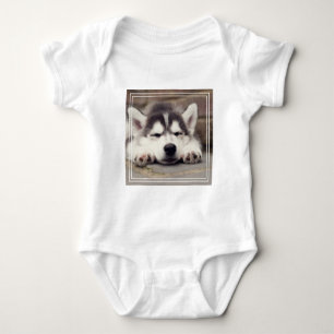 Sweet Siberian Husky Puppy Slapeping Romper