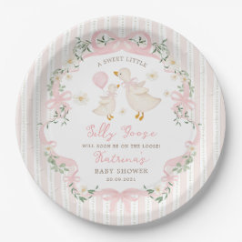 Sweet Silly Goose Pink Bow Floral Baby Shower Papieren Bordje