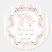 Sweet Silly Goose Pink Bow Floral Baby Shower Ronde Sticker (Voorkant)