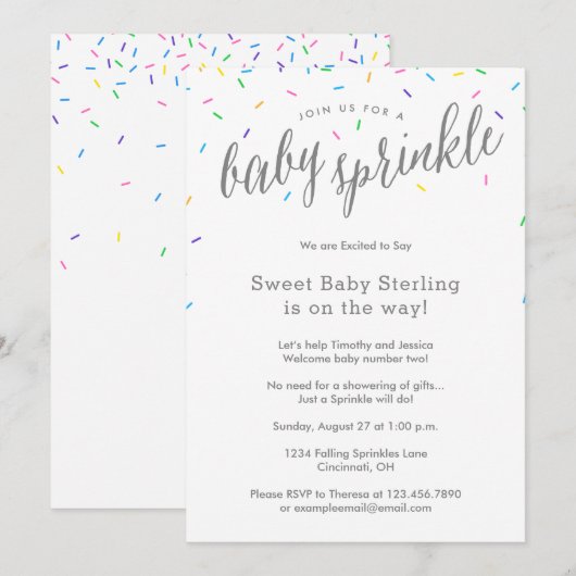 Sweet & Simple Baby Sprinkle Shower-uitnodigingen Kaart (Voorkant / Achterkant)